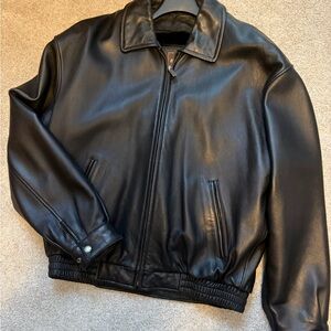 Sleek Black Leather Bomber Jacket